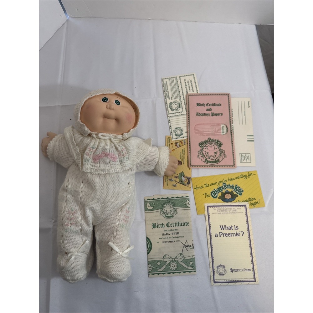 Vintage Cabbage Patch Kids Preemie Girl With Outfit And Birth Certificate